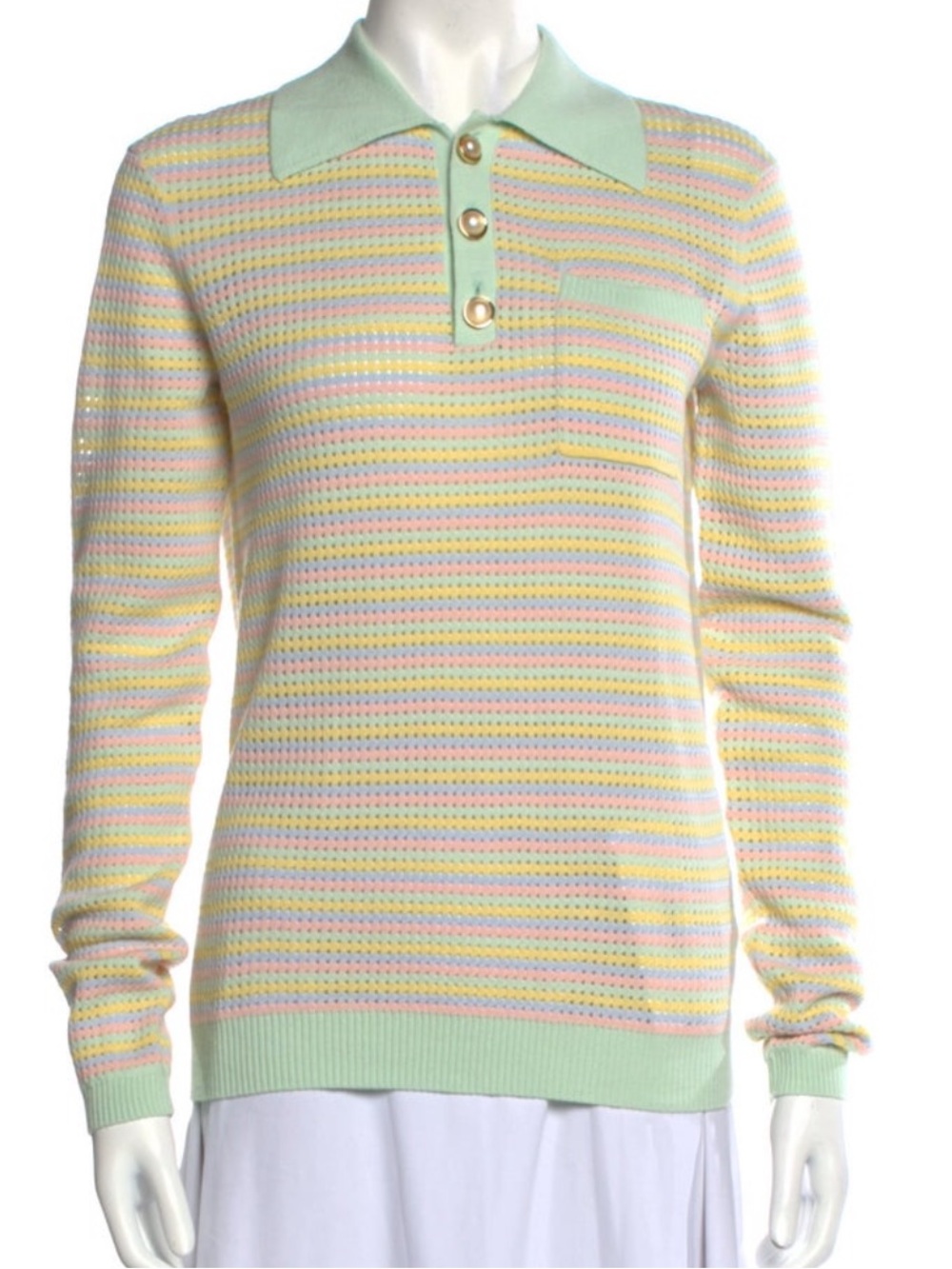 Casablanca Pastel Striped Polo Sweater - Mint, Yellow & Pink